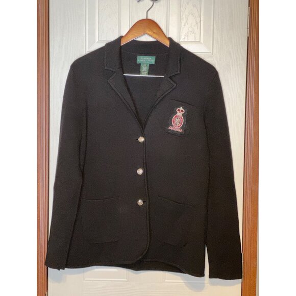 Lauren Ralph Lauren Black Blazer with Embroidered Crest - Picture 1 of 14